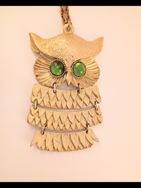 no brand Jewelry - Gold Owl Pendant Necklace with Green Eyes